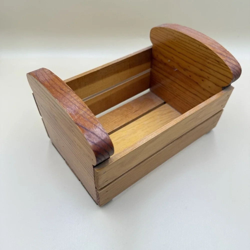 Vintage Wooden Bread Shape Basket Handmade Slatted Country Primitive Cottage